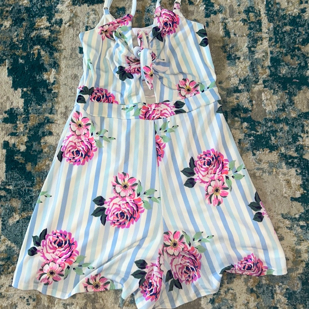 Floral and striped romper